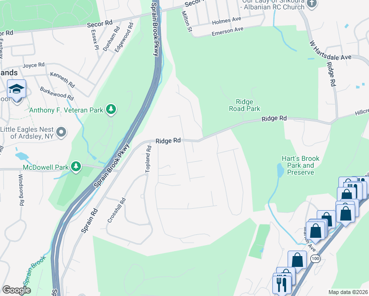 map of restaurants, bars, coffee shops, grocery stores, and more near 2 Barnaby Lane in Hartsdale