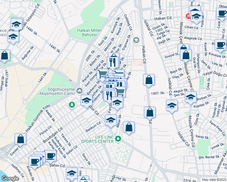 map of restaurants, bars, coffee shops, grocery stores, and more near 92 Fevzi Çakmak Caddesi in Istanbul