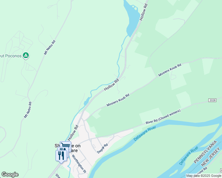 map of restaurants, bars, coffee shops, grocery stores, and more near 795 Hollow Road in East Stroudsburg