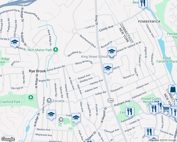 map of restaurants, bars, coffee shops, grocery stores, and more near 74 Betsy Brown Circle in Port Chester