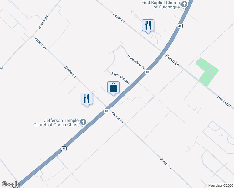 map of restaurants, bars, coffee shops, grocery stores, and more near 17325 County Road 48 in Cutchogue