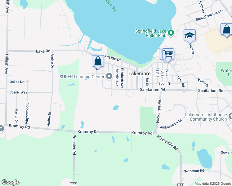 map of restaurants, bars, coffee shops, grocery stores, and more near 2358 Sanitarium Road in Akron
