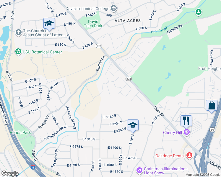 map of restaurants, bars, coffee shops, grocery stores, and more near 953 Wind River Way in Kaysville