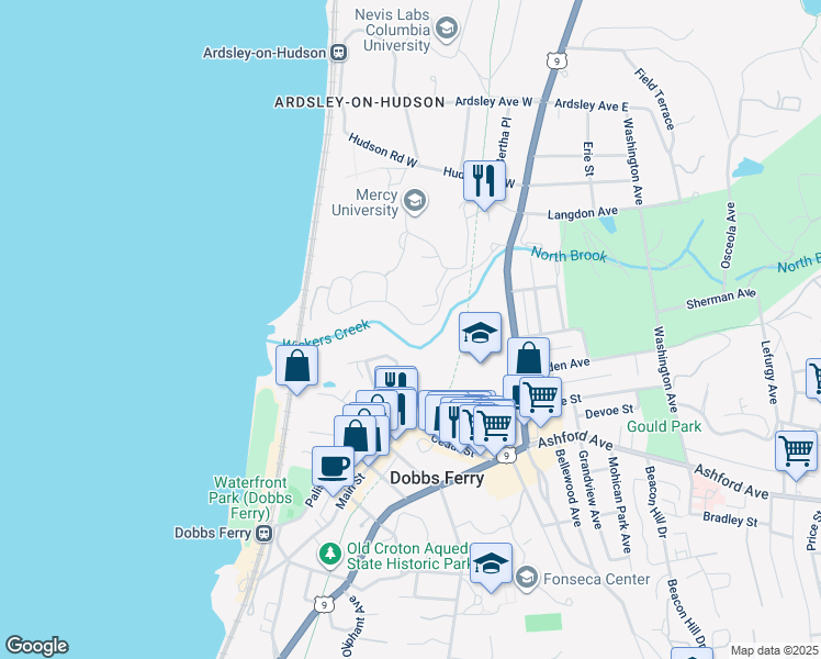 map of restaurants, bars, coffee shops, grocery stores, and more near 35 Landing Drive in Dobbs Ferry