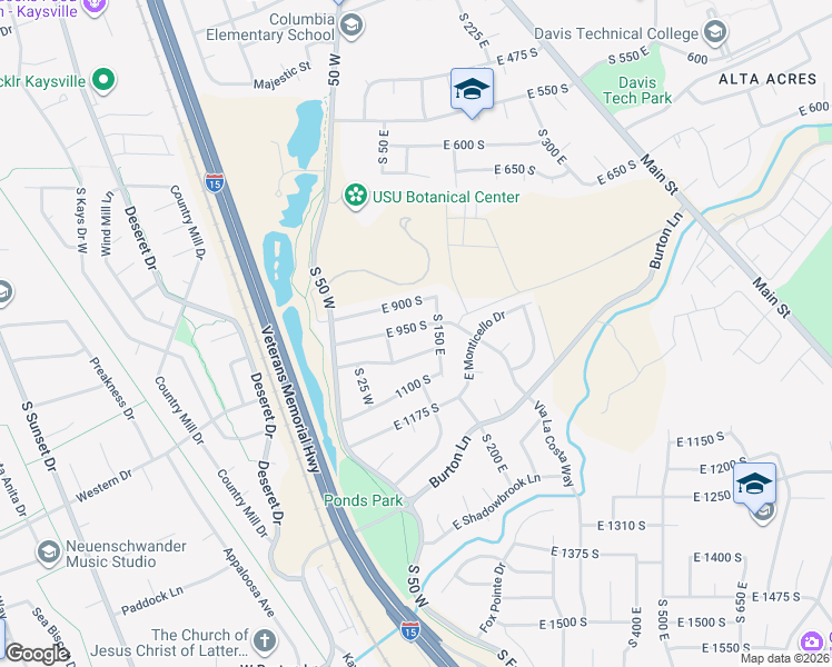 map of restaurants, bars, coffee shops, grocery stores, and more near 94 East 950 South in Kaysville