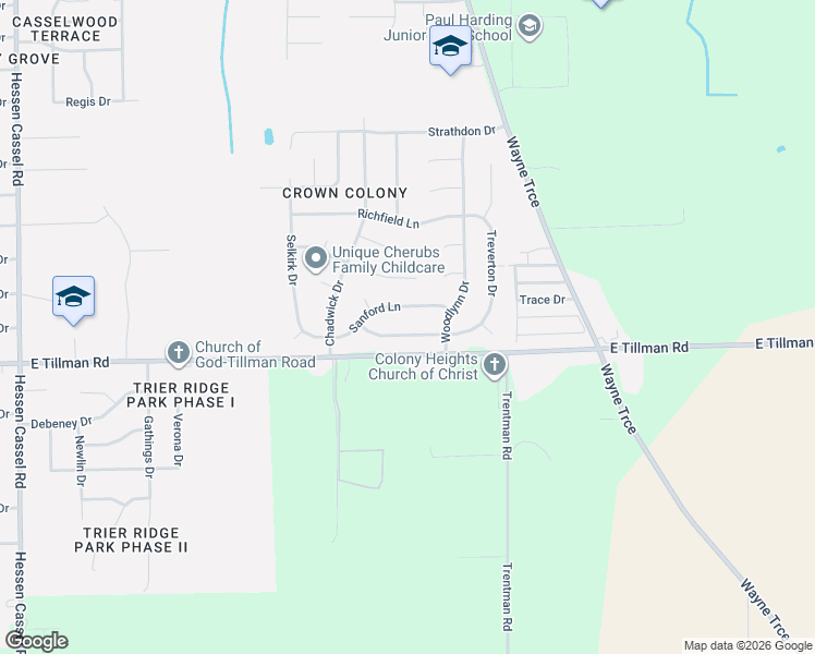 map of restaurants, bars, coffee shops, grocery stores, and more near 4507 Whiteford Ln in Fort Wayne