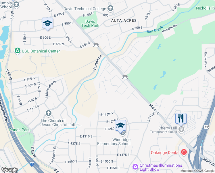 map of restaurants, bars, coffee shops, grocery stores, and more near 953 Wind River Way in Kaysville