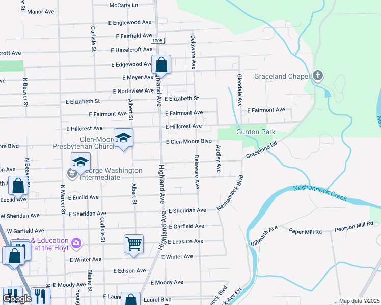 map of restaurants, bars, coffee shops, grocery stores, and more near 1709 Delaware Avenue in New Castle