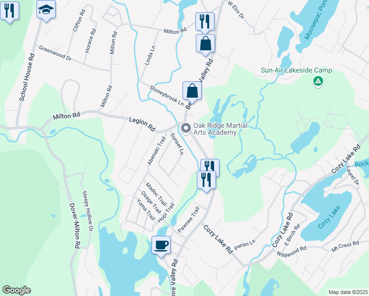 map of restaurants, bars, coffee shops, grocery stores, and more near 9 Sunset Lane in Jefferson