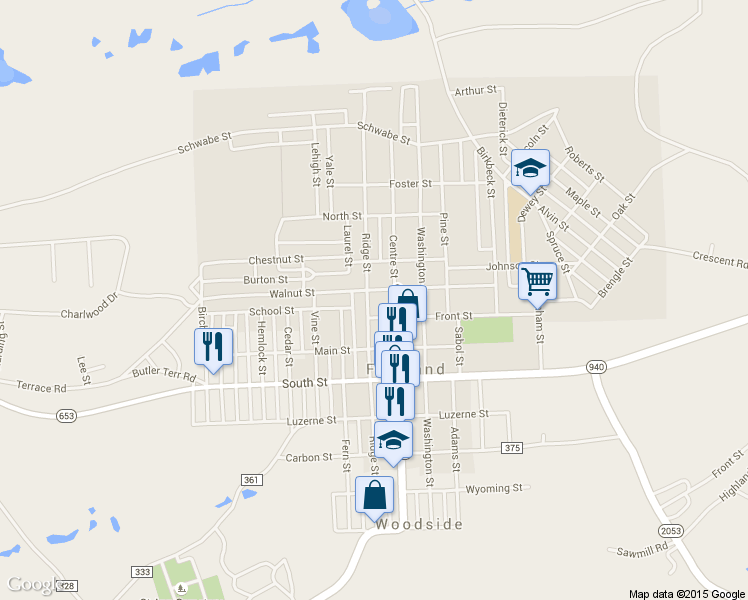 map of restaurants, bars, coffee shops, grocery stores, and more near 725 Ridge St in Freeland