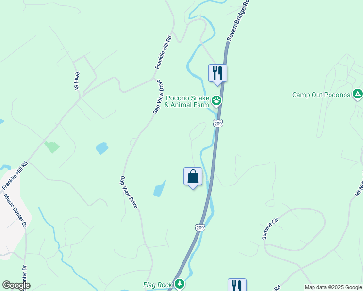 map of restaurants, bars, coffee shops, grocery stores, and more near Green Mountain Drive in East Stroudsburg