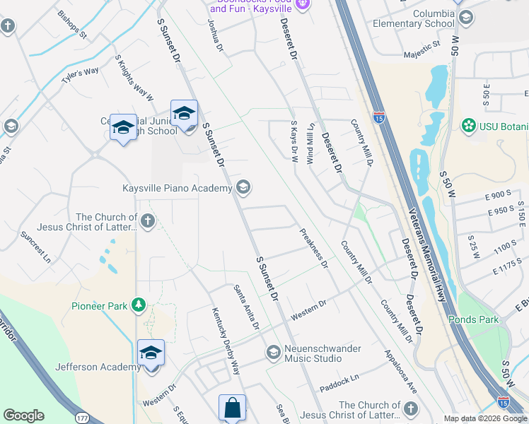 map of restaurants, bars, coffee shops, grocery stores, and more near 657 Broken B Lane in Kaysville