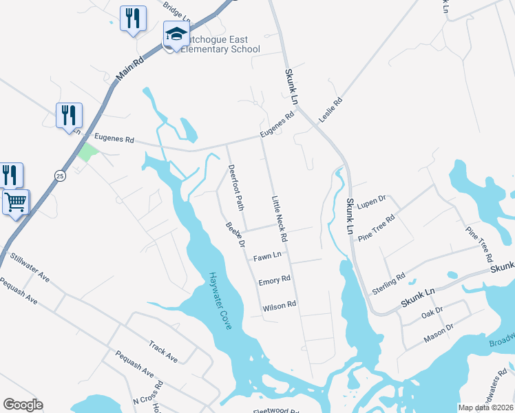 map of restaurants, bars, coffee shops, grocery stores, and more near 1192 Little Neck Road in Cutchogue