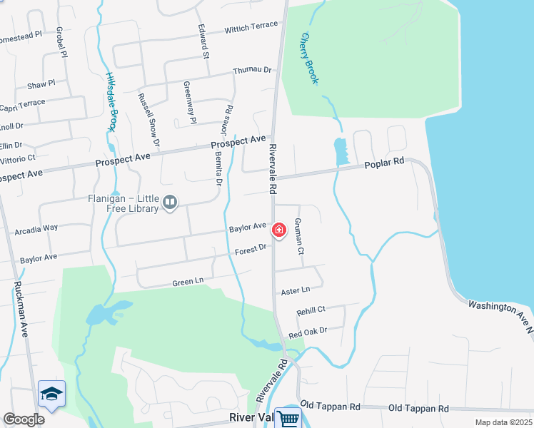 map of restaurants, bars, coffee shops, grocery stores, and more near 575 Rivervale Road in River Vale