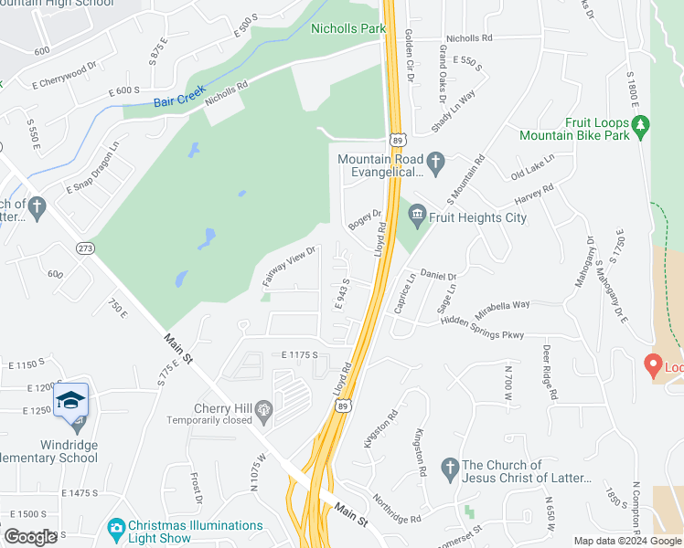 map of restaurants, bars, coffee shops, grocery stores, and more near 1220 East 960 South in Fruit Heights