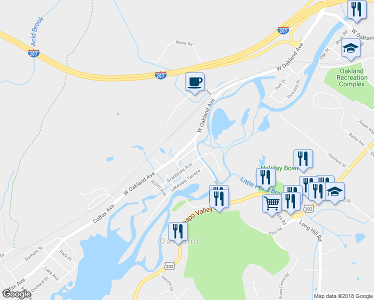 map of restaurants, bars, coffee shops, grocery stores, and more near 347 West Oakland Avenue in Oakland