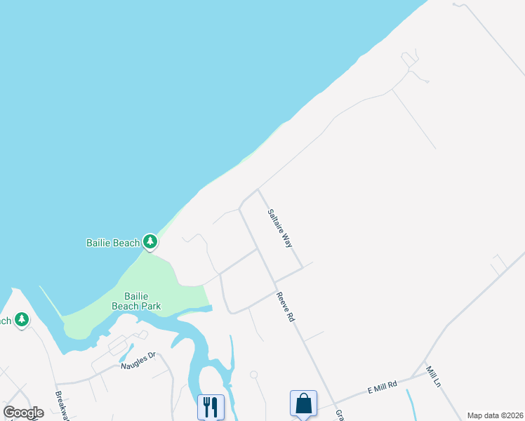 map of restaurants, bars, coffee shops, grocery stores, and more near 1165 Saltaire Way in Mattituck