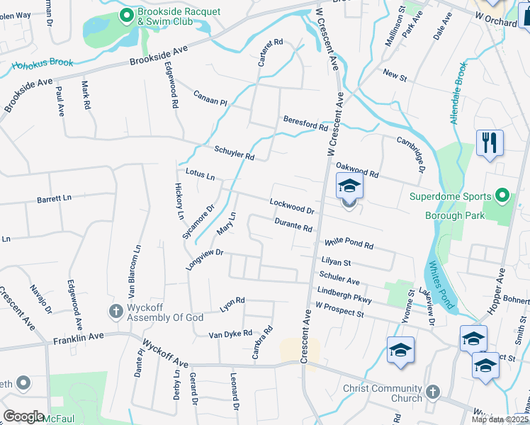 map of restaurants, bars, coffee shops, grocery stores, and more near 37 Durante Road in Waldwick