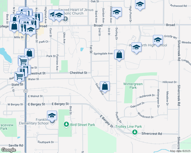 map of restaurants, bars, coffee shops, grocery stores, and more near 429 Oakwood Avenue in Wadsworth