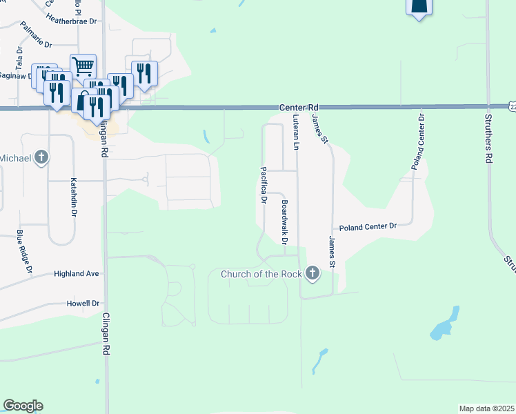 map of restaurants, bars, coffee shops, grocery stores, and more near 6784 Pacifica Drive in Youngstown