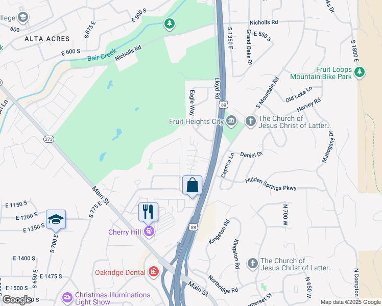 map of restaurants, bars, coffee shops, grocery stores, and more near 1220 East 960 South in Fruit Heights