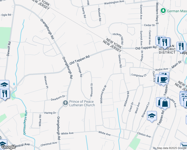 map of restaurants, bars, coffee shops, grocery stores, and more near 35 Wescott Street in Old Tappan