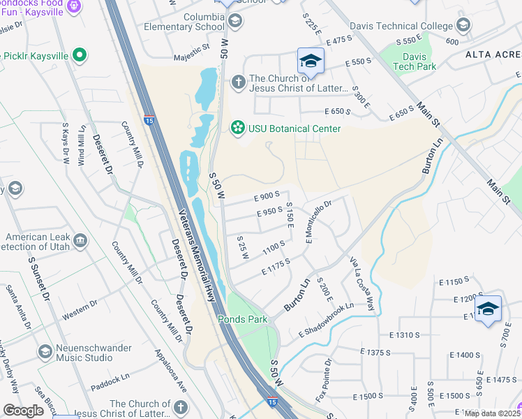 map of restaurants, bars, coffee shops, grocery stores, and more near 65 East 950 South in Kaysville