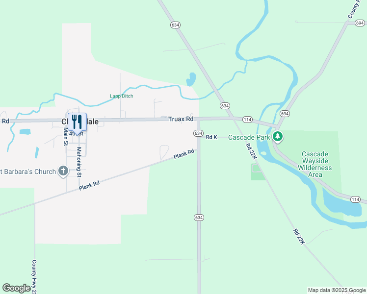 map of restaurants, bars, coffee shops, grocery stores, and more near 11098 Ohio 634 in Cloverdale