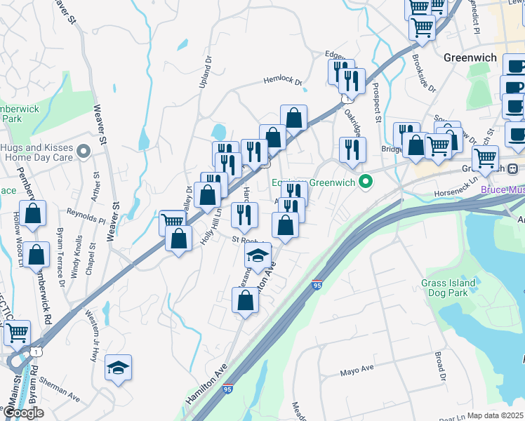 map of restaurants, bars, coffee shops, grocery stores, and more near 41 Charles Street in Greenwich