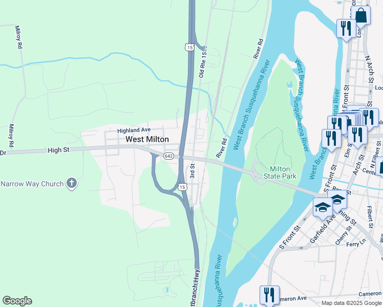 map of restaurants, bars, coffee shops, grocery stores, and more near 221-229 Broad St in Union