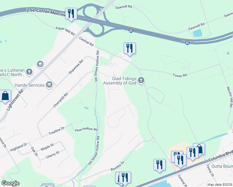 map of restaurants, bars, coffee shops, grocery stores, and more near 37 Kara Lane in Bloomsburg