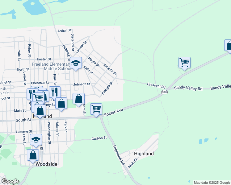 map of restaurants, bars, coffee shops, grocery stores, and more near 355 Crescent Road in Freeland