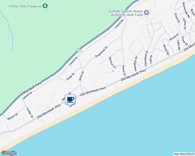map of restaurants, bars, coffee shops, grocery stores, and more near 12 Tara Road in Montauk