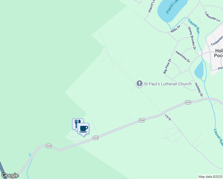 map of restaurants, bars, coffee shops, grocery stores, and more near North Old Stage Road in Albrightsville