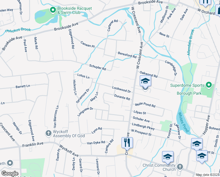 map of restaurants, bars, coffee shops, grocery stores, and more near 37 Durante Road in Waldwick