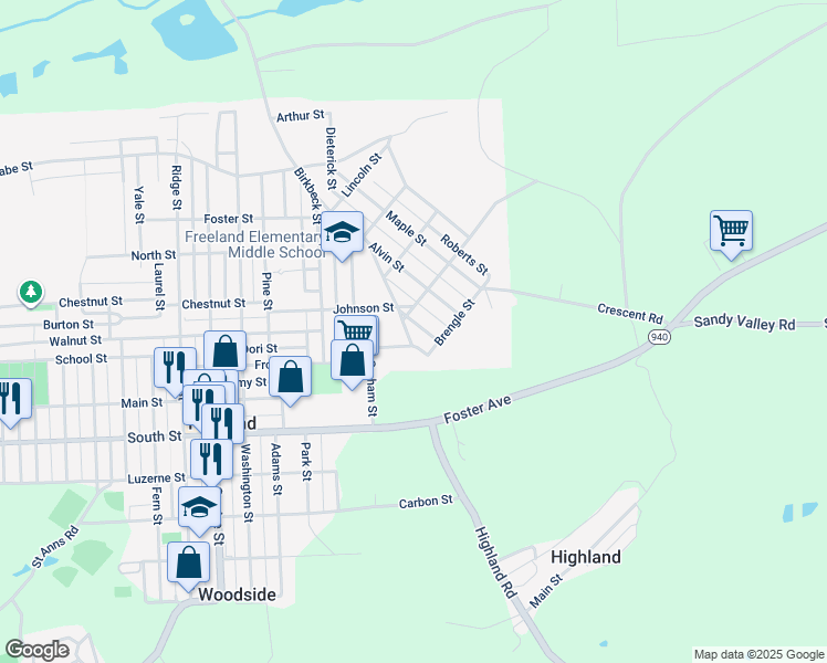 map of restaurants, bars, coffee shops, grocery stores, and more near 720 Ingham Street in Freeland