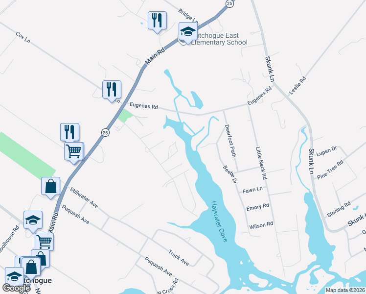 map of restaurants, bars, coffee shops, grocery stores, and more near 1465 Harbor Lane in Cutchogue
