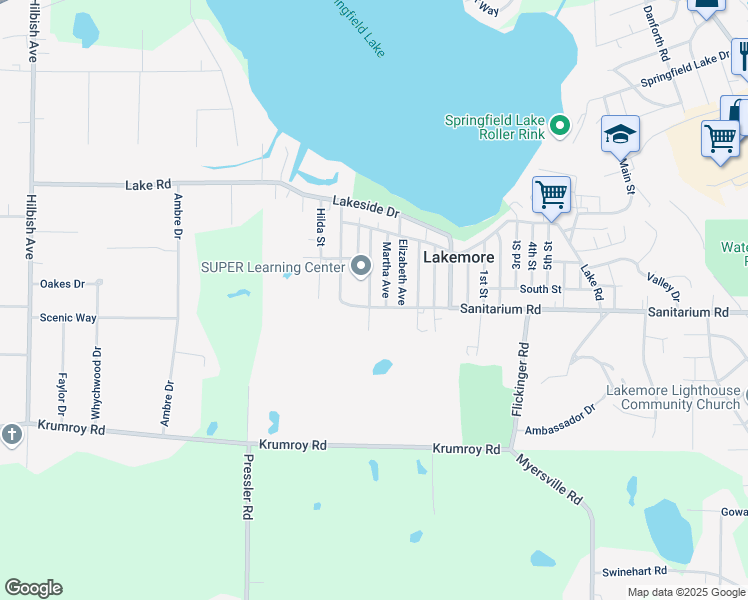 map of restaurants, bars, coffee shops, grocery stores, and more near 2358 Sanitarium Road in Akron