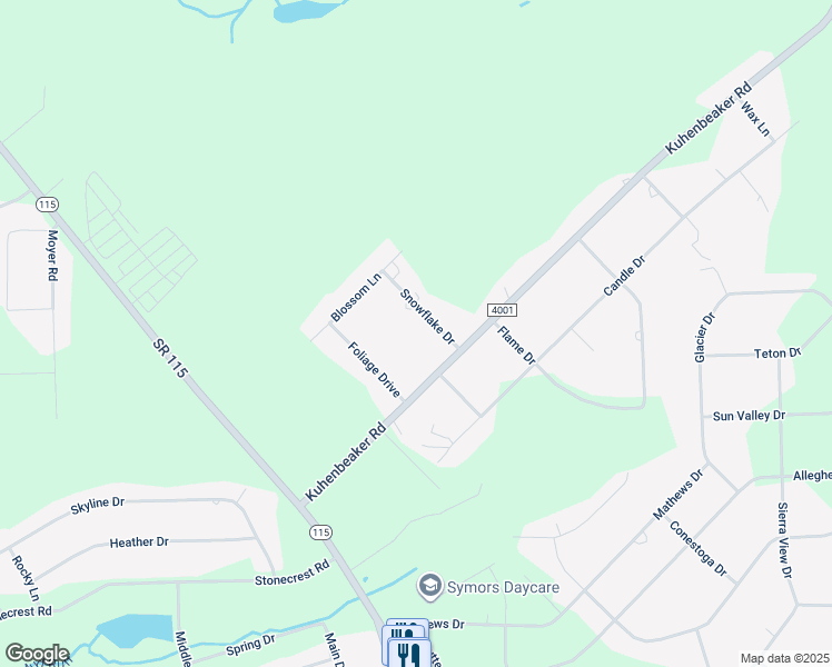 map of restaurants, bars, coffee shops, grocery stores, and more near 119 Snowflake Drive in Blakeslee