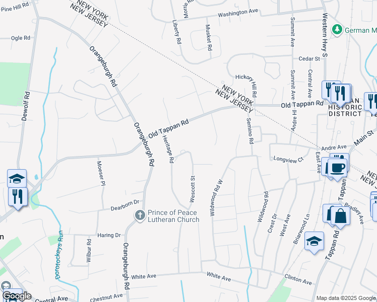 map of restaurants, bars, coffee shops, grocery stores, and more near 35 Wescott Street in Old Tappan