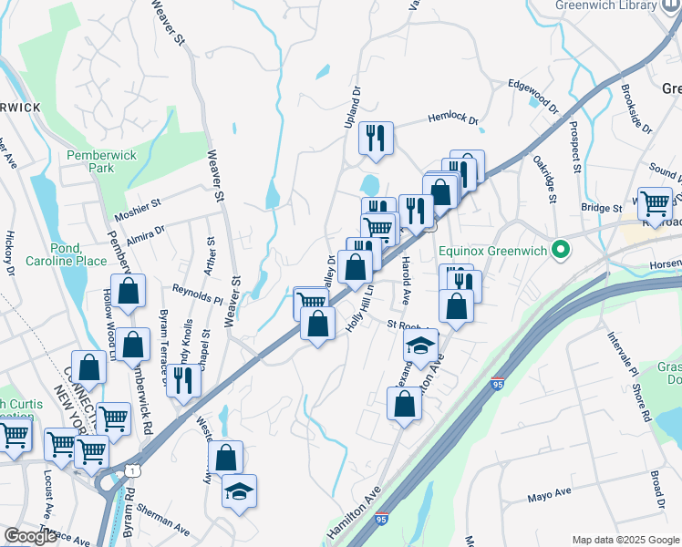 map of restaurants, bars, coffee shops, grocery stores, and more near in Greenwich