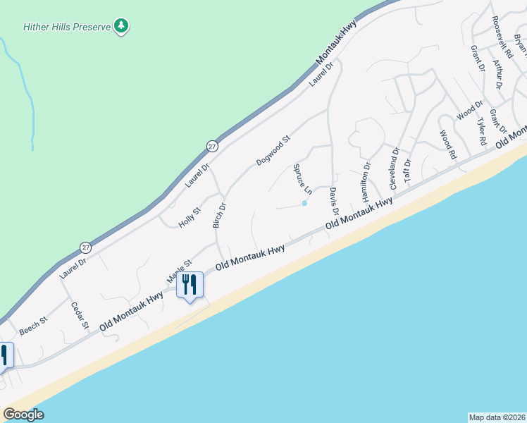 map of restaurants, bars, coffee shops, grocery stores, and more near 12 Tara Road in Montauk
