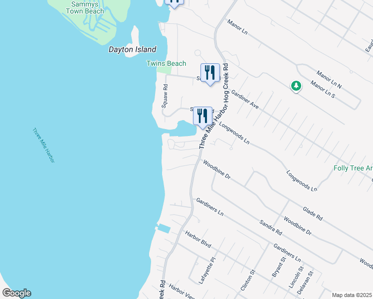 map of restaurants, bars, coffee shops, grocery stores, and more near 3 Mile Harbor Hc Road in East Hampton