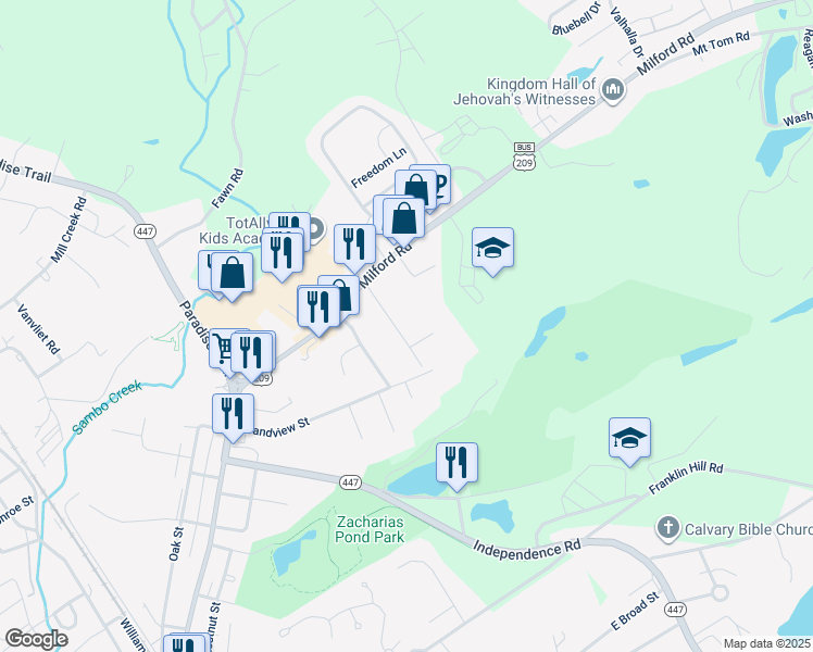 map of restaurants, bars, coffee shops, grocery stores, and more near 19 Elm Street in Stroudsburg