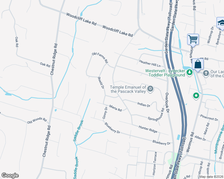 map of restaurants, bars, coffee shops, grocery stores, and more near 4 Sycamore Drive in Woodcliff Lake