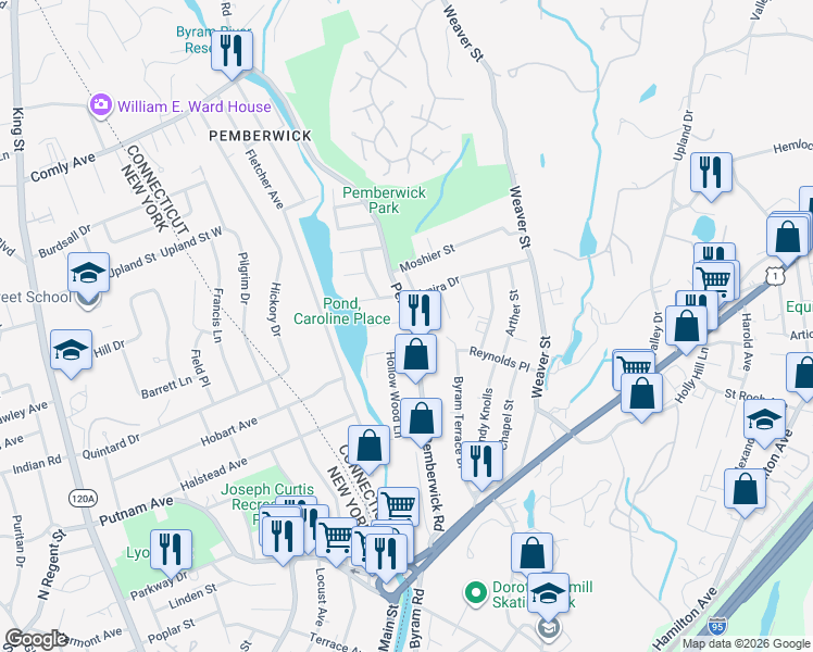 map of restaurants, bars, coffee shops, grocery stores, and more near 6 Dale Drive in Greenwich