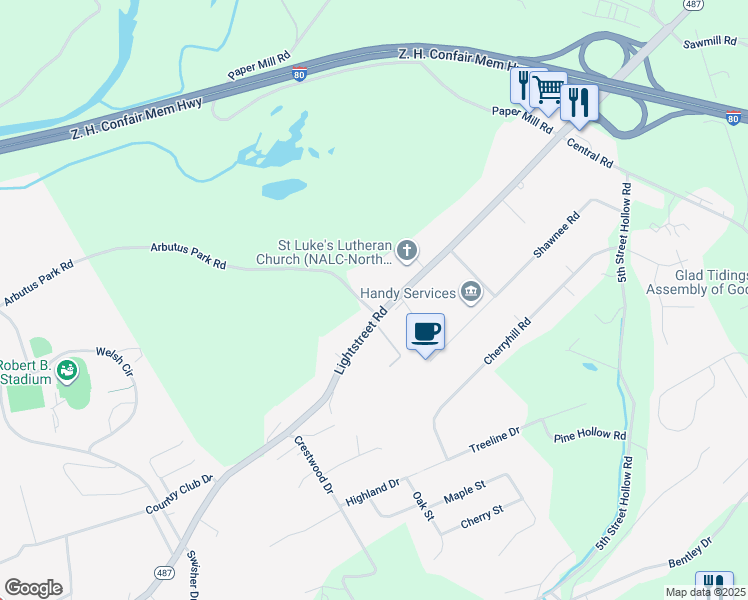 map of restaurants, bars, coffee shops, grocery stores, and more near 393 Arbutus Park Rd in Bloomsburg
