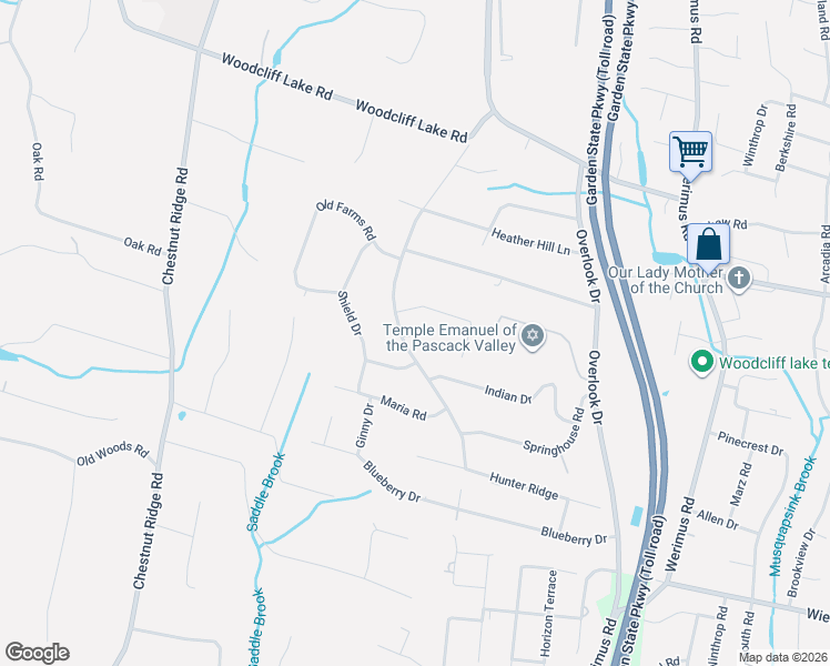 map of restaurants, bars, coffee shops, grocery stores, and more near 1 Knollwood Road in Woodcliff Lake