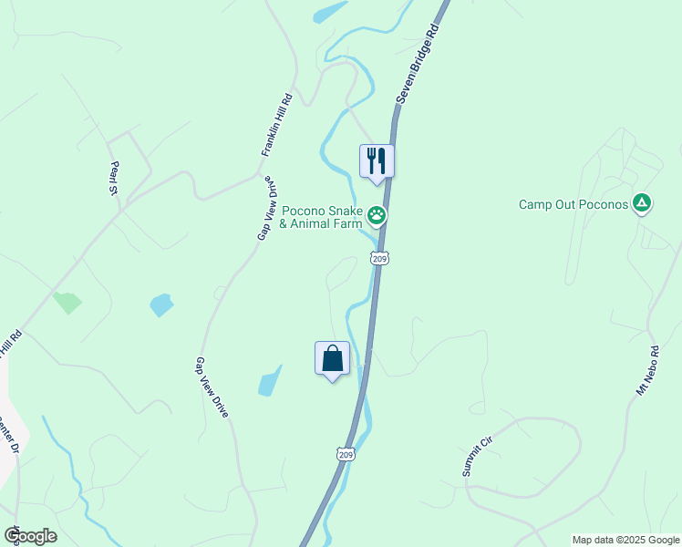 map of restaurants, bars, coffee shops, grocery stores, and more near 2190 Green Mountain Drive in East Stroudsburg