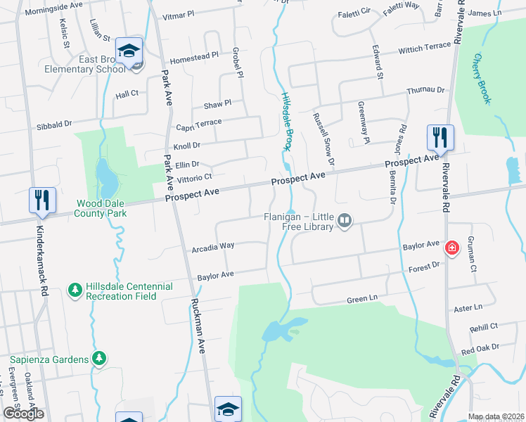 map of restaurants, bars, coffee shops, grocery stores, and more near 5 Kent Road in Park Ridge
